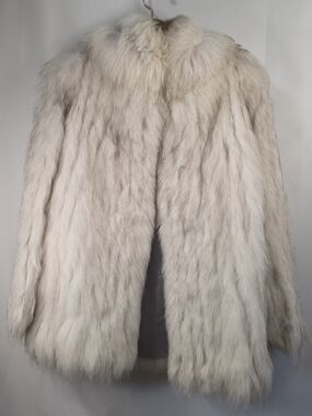 Saga Style Vintage Natural Blue Fox Fur Coat Finland Supple Silver White S